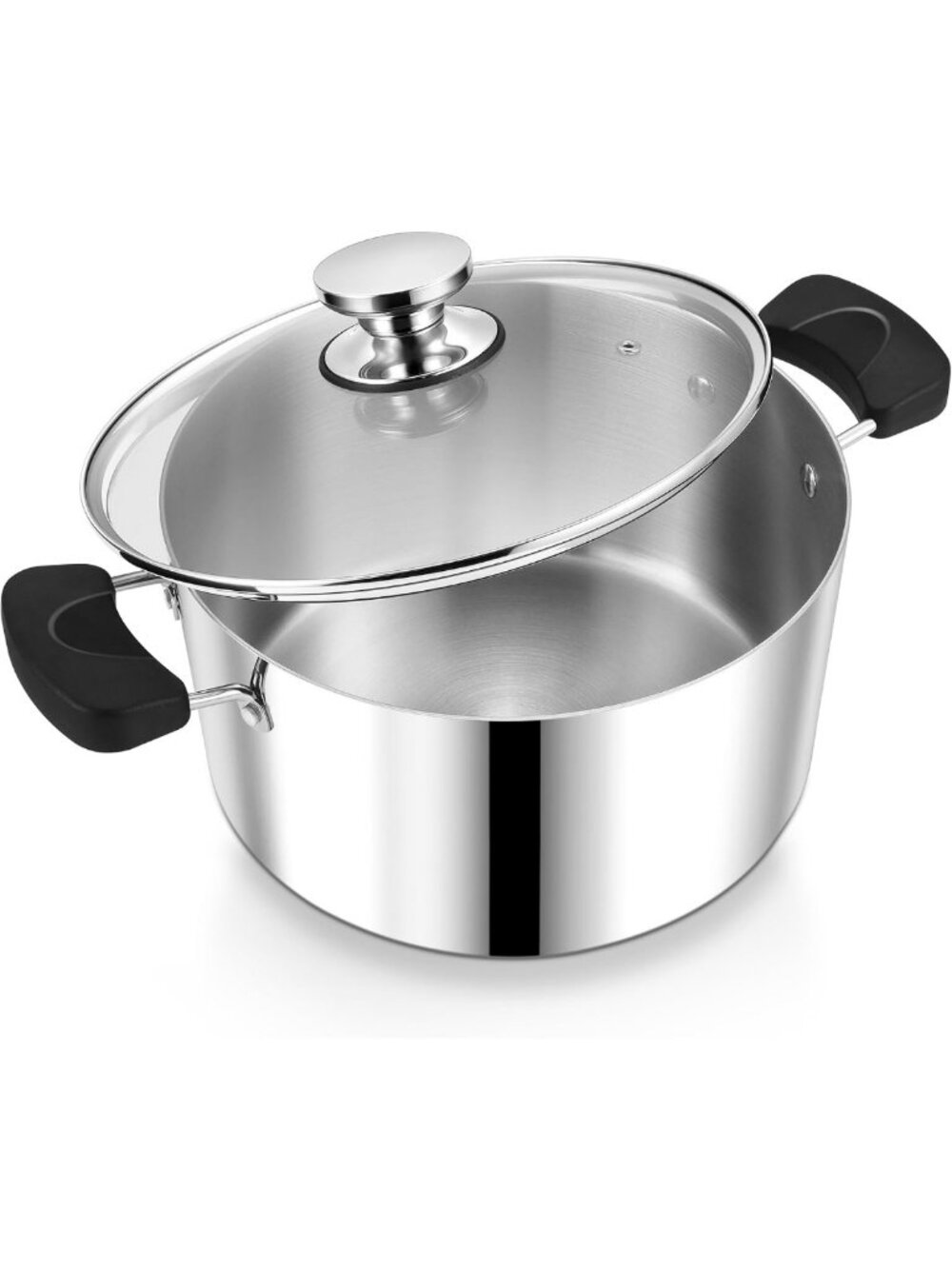 6 Qt Tri-Ply Stainless Steel Stock Pot with Lid, Glass Cover, Dishwasher Safe